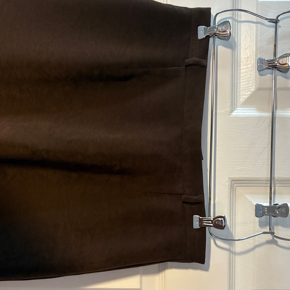 Elegant Sueded Brown Women's Skirt with Laser Cut Detail at Hem - Picture 4 of 7